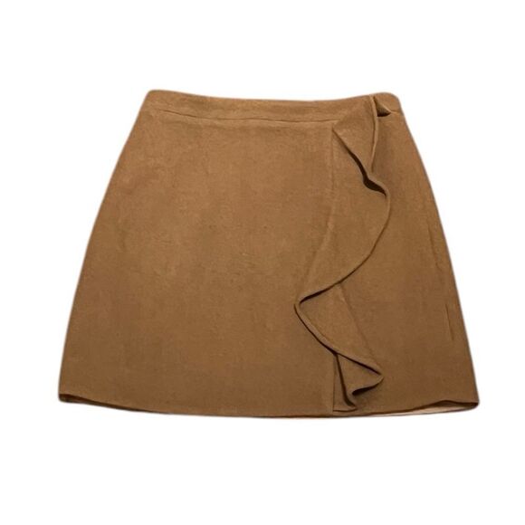 J. Crew Camel Ruffle Front Wool Blend Mini Skirt, Size 0, NWT - Picture 2 of 10